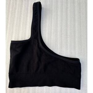 Fabletics Black One Shoulder Ribbed Top, Light Support, Best For M